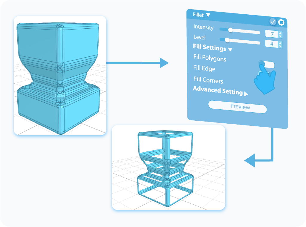 Toggle to enable the Fill Polygons setting for Fillet tool